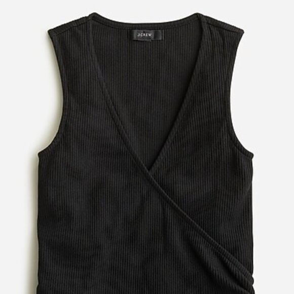 J. Crew Black Ruched wrap top in vintage rib - Picture 1 of 1